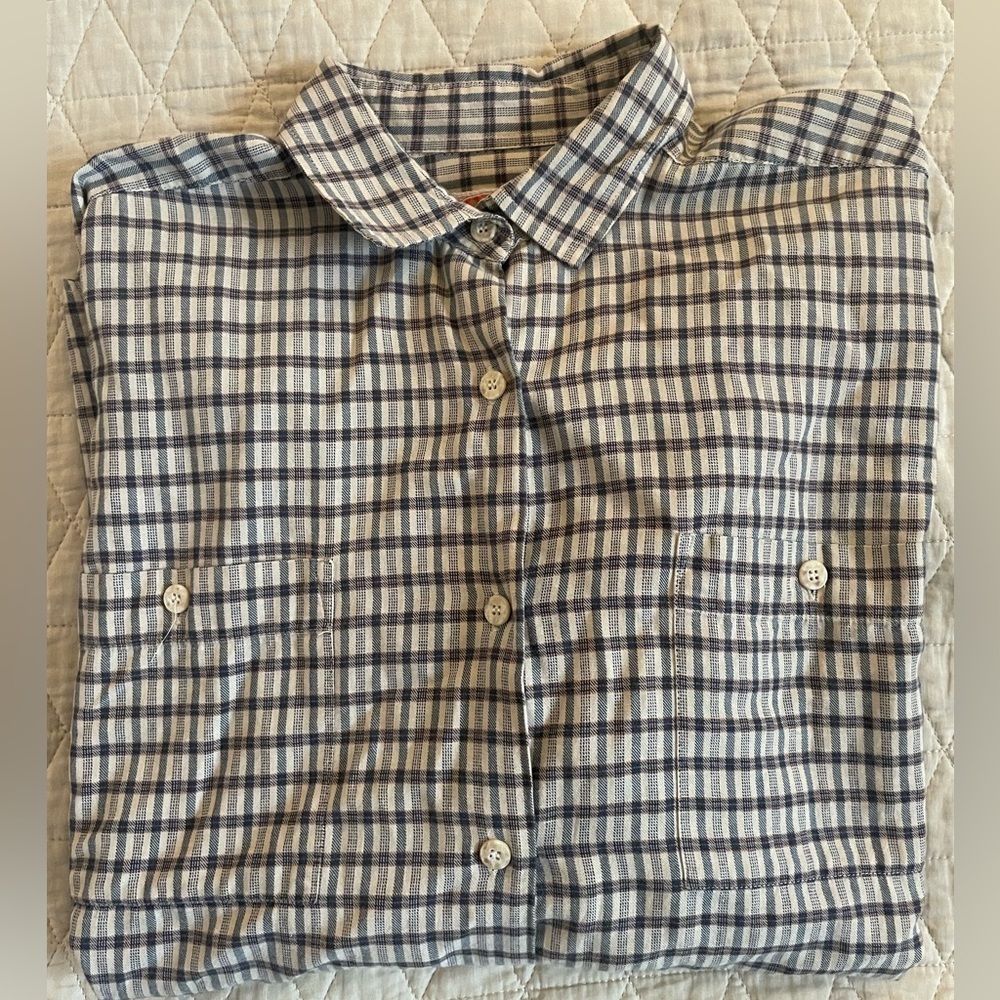 BANANA REPUBLIC Safari‎ & Travel Vintage Check Print Shirt in Ecru Size L